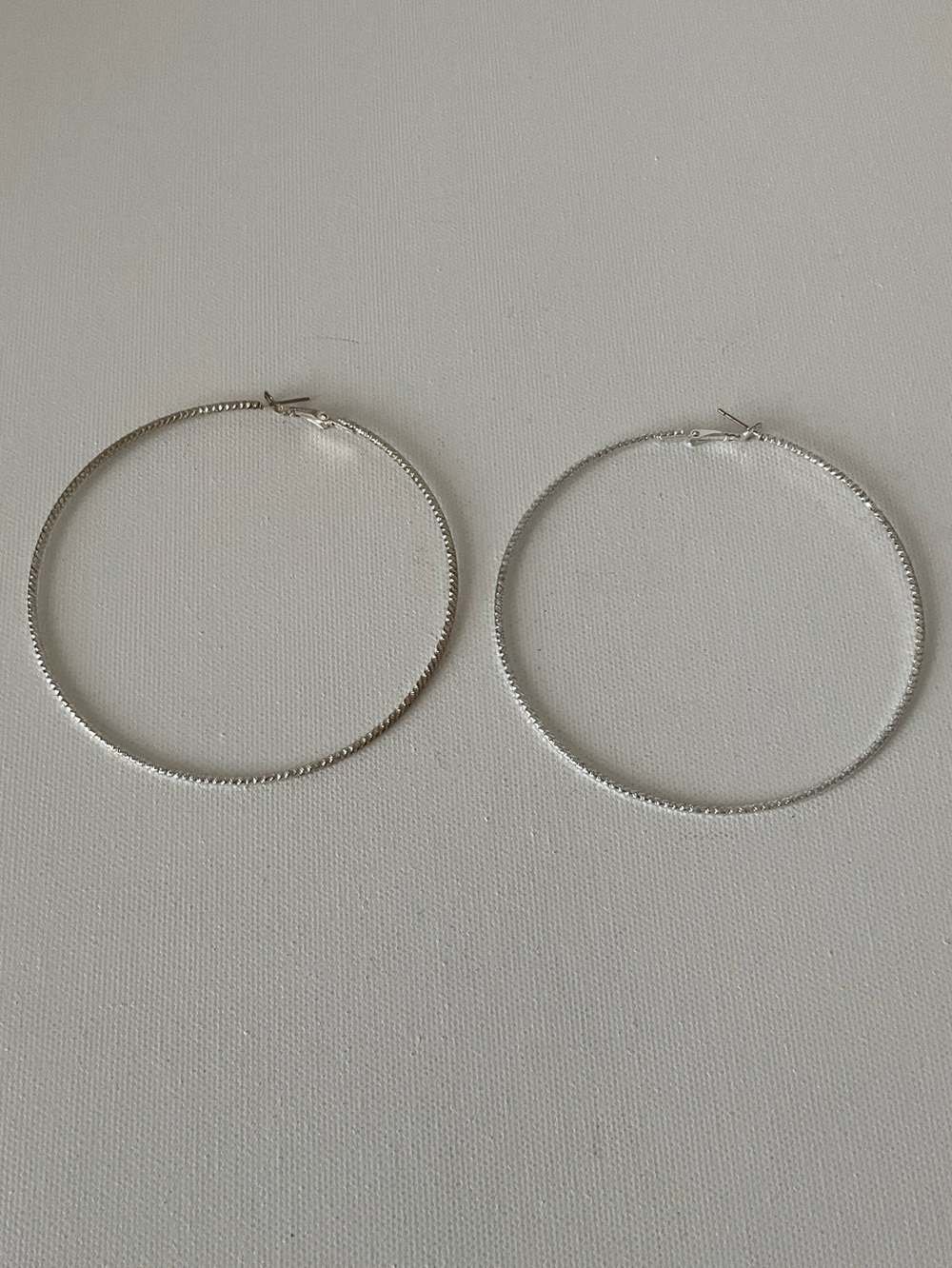 Elegant Silver Tone Textured Hoop Earrings